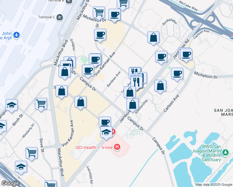 map of restaurants, bars, coffee shops, grocery stores, and more near 1000 Elements Way in Irvine