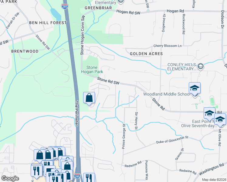 map of restaurants, bars, coffee shops, grocery stores, and more near 2808 Ridgeview Drive in Atlanta
