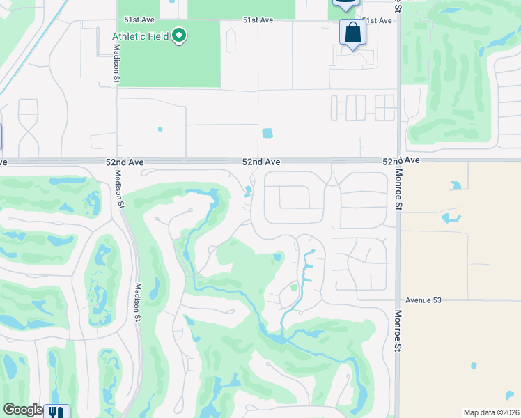 map of restaurants, bars, coffee shops, grocery stores, and more near 52285 Shining Star Lane in La Quinta