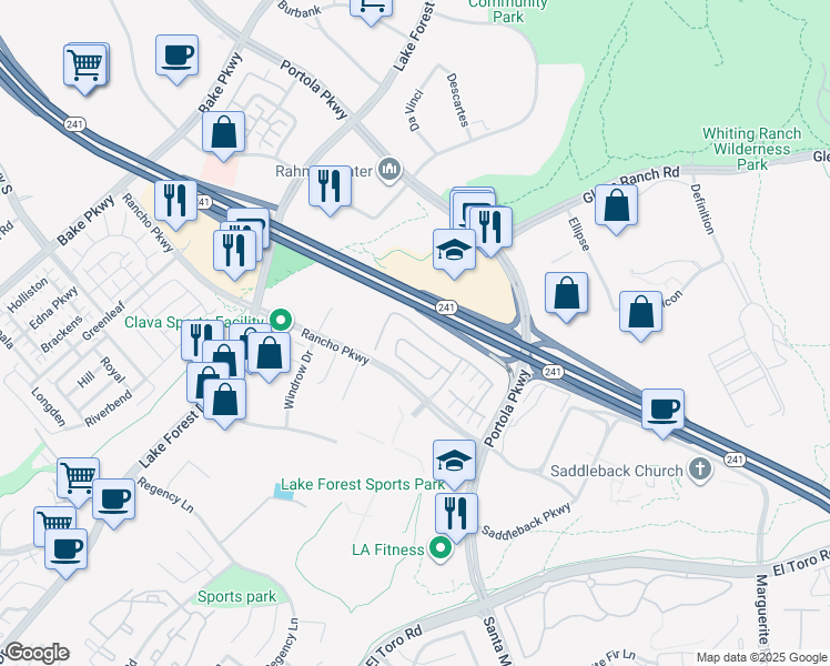 map of restaurants, bars, coffee shops, grocery stores, and more near 345 Pinnacle Drive in Lake Forest