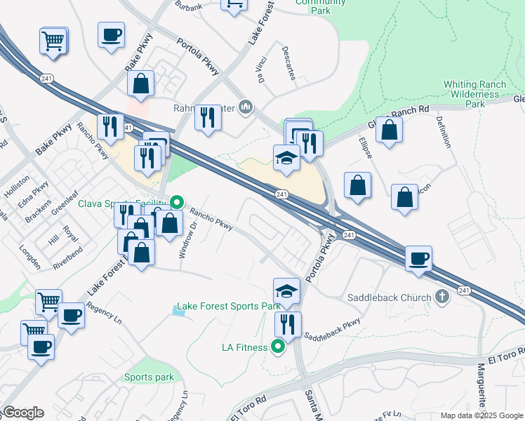 map of restaurants, bars, coffee shops, grocery stores, and more near 308 Pinnacle Drive in Lake Forest