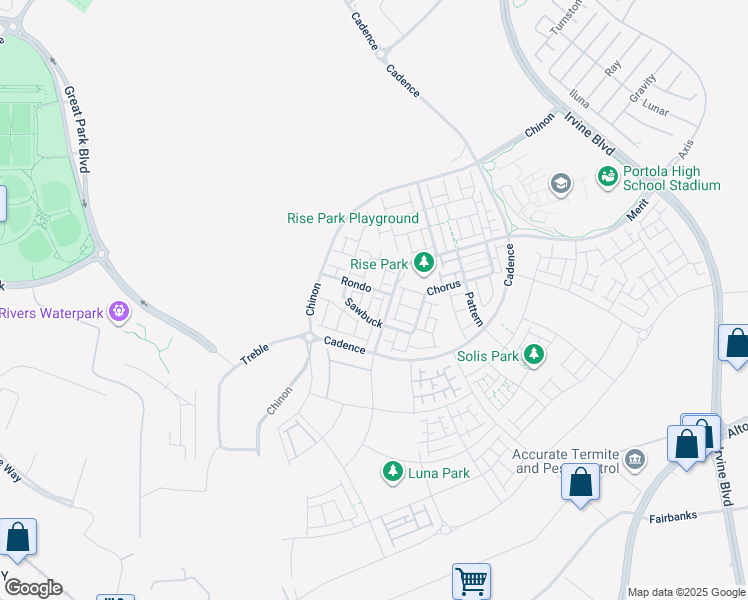 map of restaurants, bars, coffee shops, grocery stores, and more near 120 Sawbuck in Irvine
