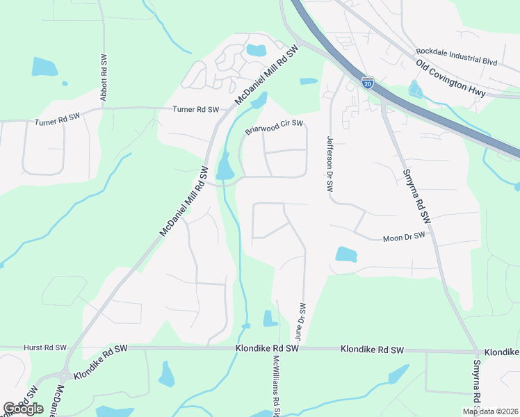 map of restaurants, bars, coffee shops, grocery stores, and more near 2305 April Drive Southwest in Conyers