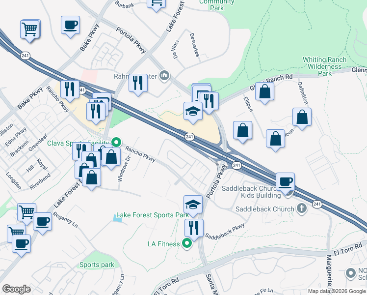 map of restaurants, bars, coffee shops, grocery stores, and more near 275 Pinnacle Drive in Lake Forest