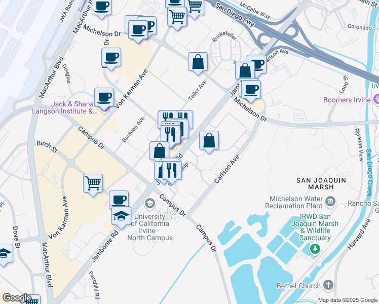 map of restaurants, bars, coffee shops, grocery stores, and more near 1134 Scholarship in Irvine