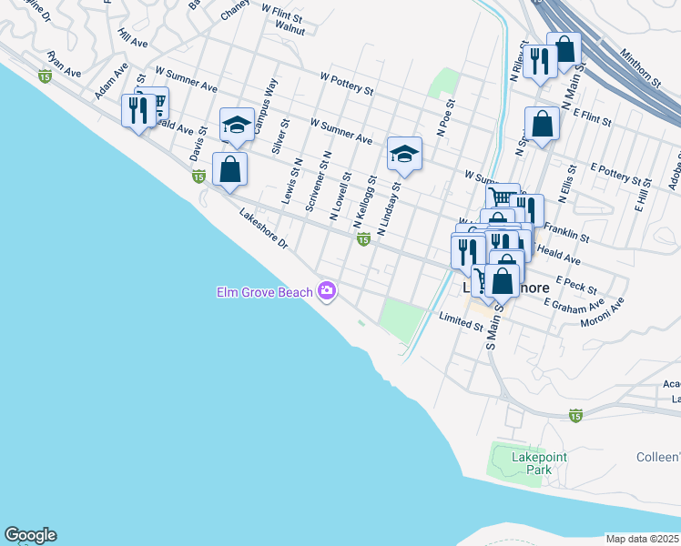 map of restaurants, bars, coffee shops, grocery stores, and more near 705 Limited Street in Lake Elsinore