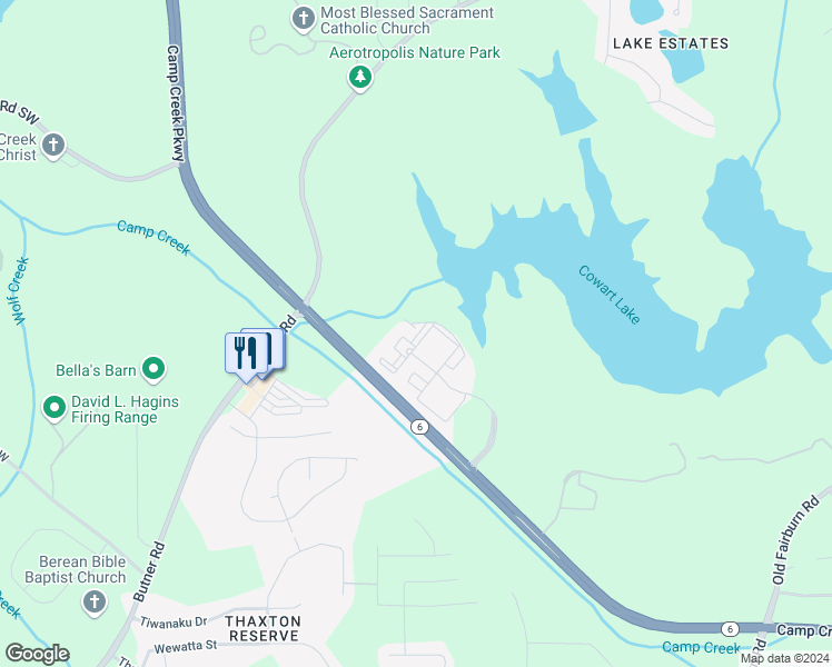 map of restaurants, bars, coffee shops, grocery stores, and more near 4405 Camp Creek Parkway in Atlanta