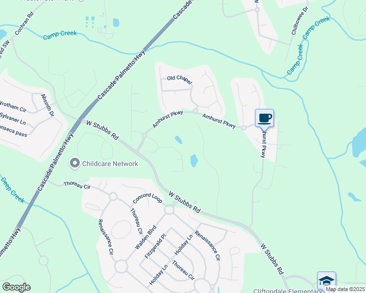 map of restaurants, bars, coffee shops, grocery stores, and more near 3236 Blackwood Lane in College Park