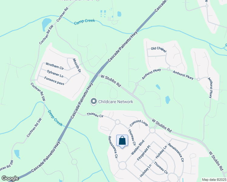 map of restaurants, bars, coffee shops, grocery stores, and more near 3114 Thicket Lane in South Fulton