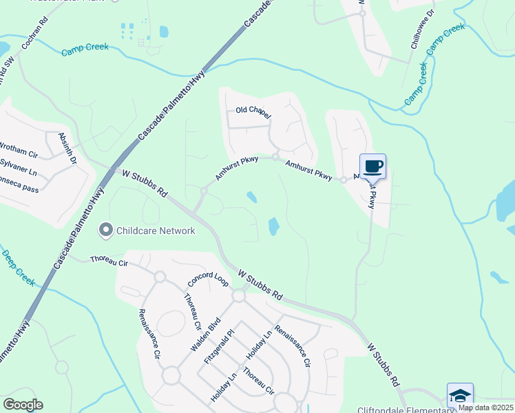 map of restaurants, bars, coffee shops, grocery stores, and more near 3236 Blackwood Lane in College Park
