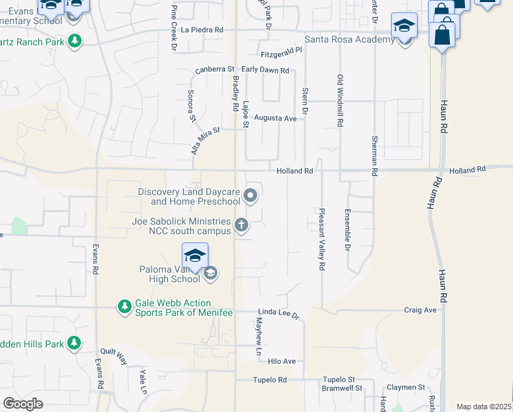 map of restaurants, bars, coffee shops, grocery stores, and more near 31117 Bowery Court in Menifee