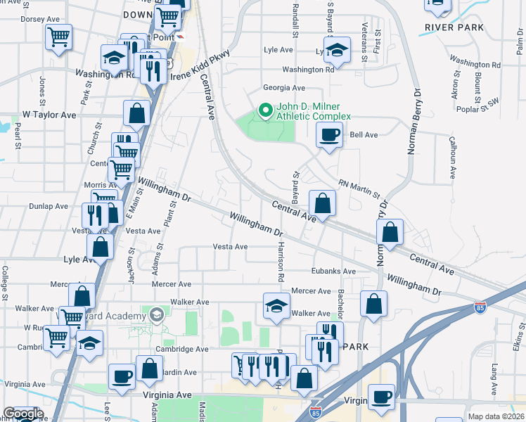 map of restaurants, bars, coffee shops, grocery stores, and more near 1414 Central Avenue in Atlanta