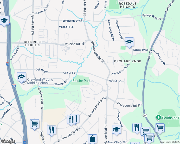 map of restaurants, bars, coffee shops, grocery stores, and more near 310 Oak Drive Southeast in Atlanta