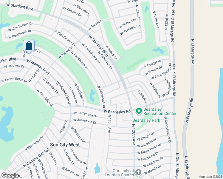 map of restaurants, bars, coffee shops, grocery stores, and more near 20419 North Skylark Drive in Sun City West