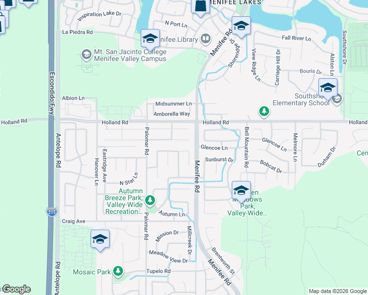 map of restaurants, bars, coffee shops, grocery stores, and more near 28712 Lantern Park Lane in Menifee