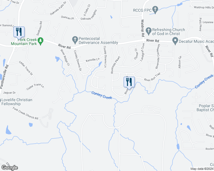 map of restaurants, bars, coffee shops, grocery stores, and more near 3944 Conley Downs Lane in Decatur