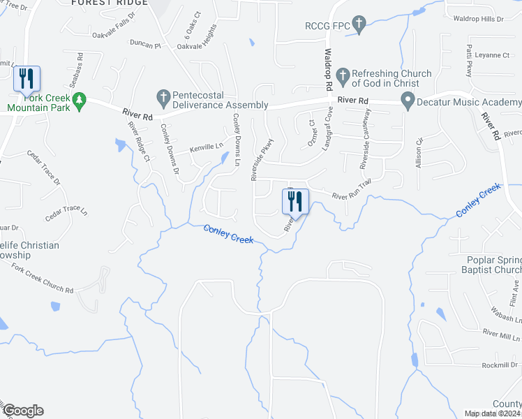 map of restaurants, bars, coffee shops, grocery stores, and more near 3104 Leyland Court in Decatur