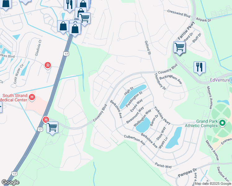 map of restaurants, bars, coffee shops, grocery stores, and more near 1745 Culbertson Avenue in Myrtle Beach
