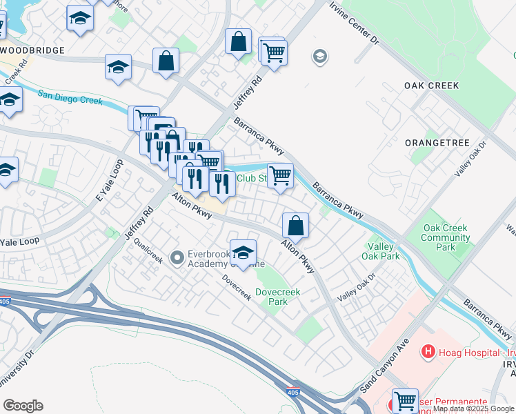map of restaurants, bars, coffee shops, grocery stores, and more near 811 Larkridge in Irvine