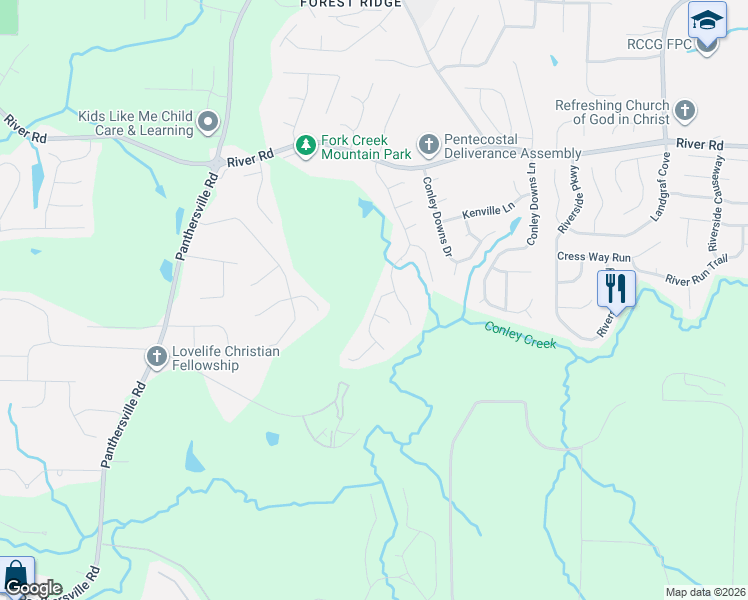 map of restaurants, bars, coffee shops, grocery stores, and more near 2900 River Ridge Hill in Decatur