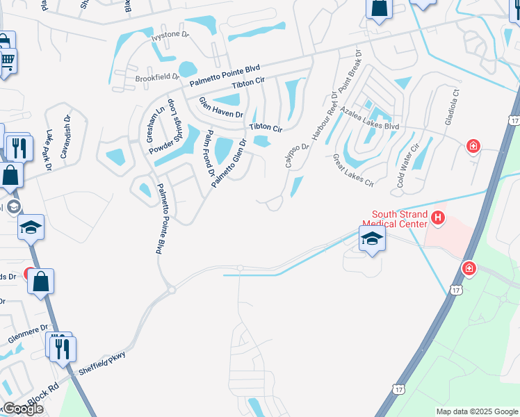 map of restaurants, bars, coffee shops, grocery stores, and more near 594 Calypso Drive in Myrtle Beach