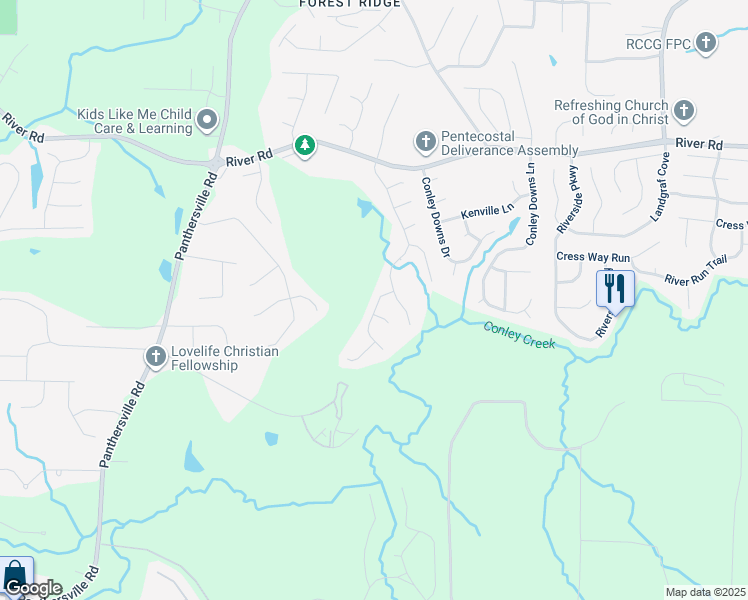 map of restaurants, bars, coffee shops, grocery stores, and more near 2900 River Ridge Hill in Decatur