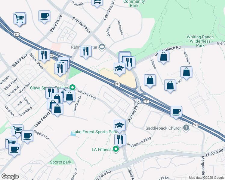 map of restaurants, bars, coffee shops, grocery stores, and more near 285 Pinnacle Drive in Lake Forest