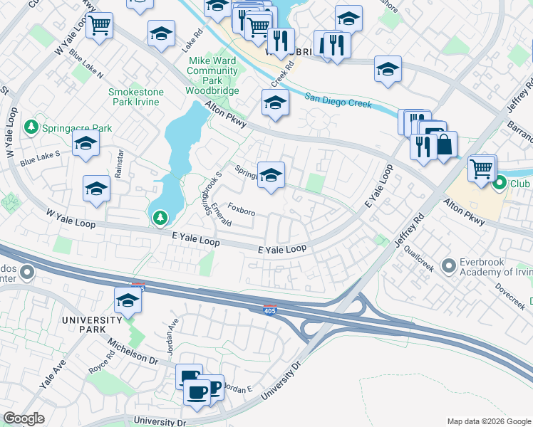 map of restaurants, bars, coffee shops, grocery stores, and more near 39 Foxboro in Irvine