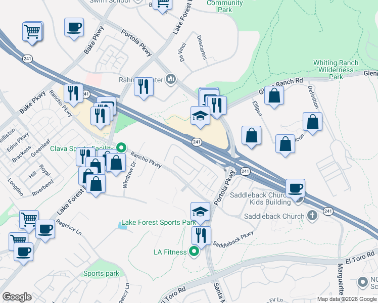 map of restaurants, bars, coffee shops, grocery stores, and more near 285 Pinnacle Drive in Lake Forest