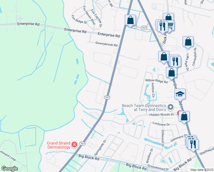 map of restaurants, bars, coffee shops, grocery stores, and more near 6812 South Carolina 707 in Myrtle Beach