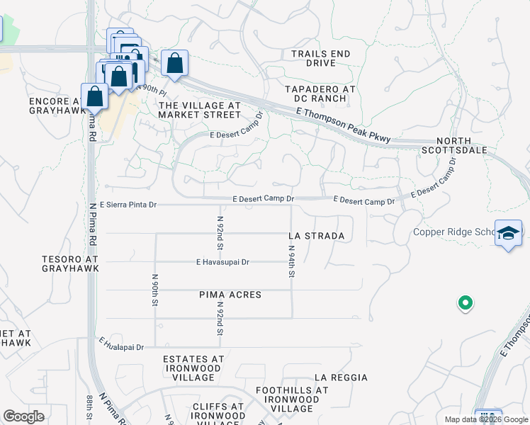 map of restaurants, bars, coffee shops, grocery stores, and more near 9245 East Sierra Pinta Drive in Scottsdale