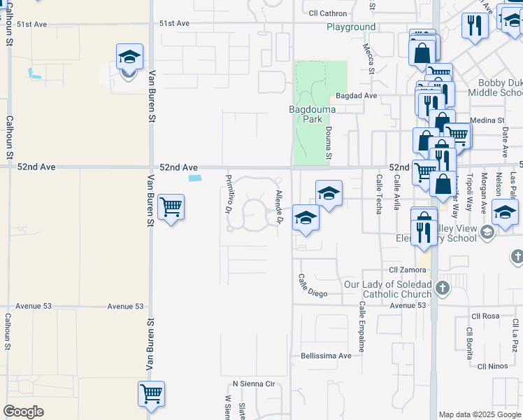 map of restaurants, bars, coffee shops, grocery stores, and more near 52123 Prosecco Way in Coachella