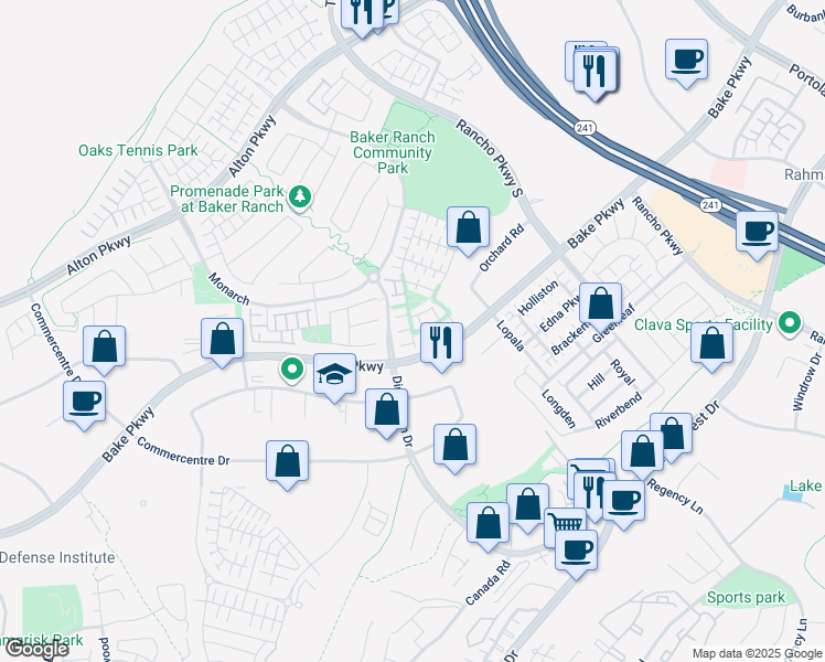 map of restaurants, bars, coffee shops, grocery stores, and more near 150 Wild Rose in Lake Forest