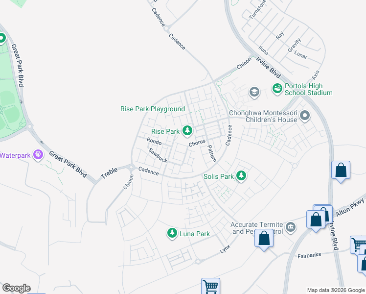 map of restaurants, bars, coffee shops, grocery stores, and more near North 2nd Street in Irvine