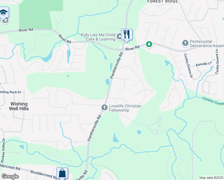 map of restaurants, bars, coffee shops, grocery stores, and more near 3898 Panthersville Road in Ellenwood