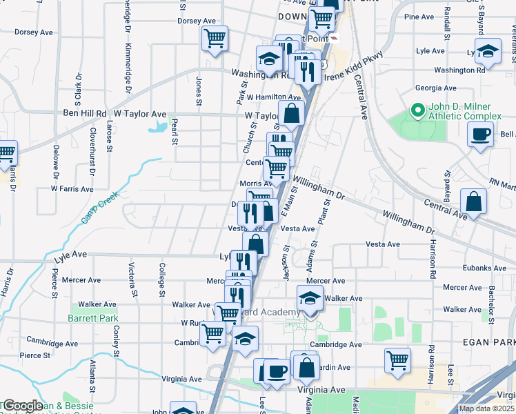 map of restaurants, bars, coffee shops, grocery stores, and more near 1731 Dunlap Avenue in Atlanta