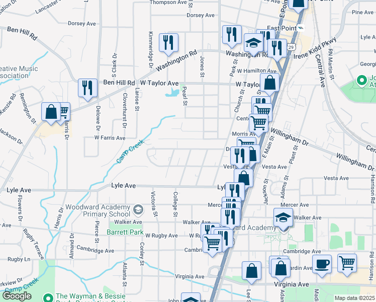 map of restaurants, bars, coffee shops, grocery stores, and more near 1869 Dunlap Avenue in Atlanta