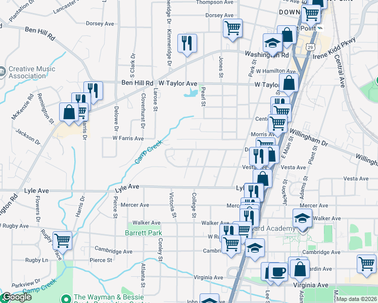 map of restaurants, bars, coffee shops, grocery stores, and more near 1919 Dunlap Avenue in East Point