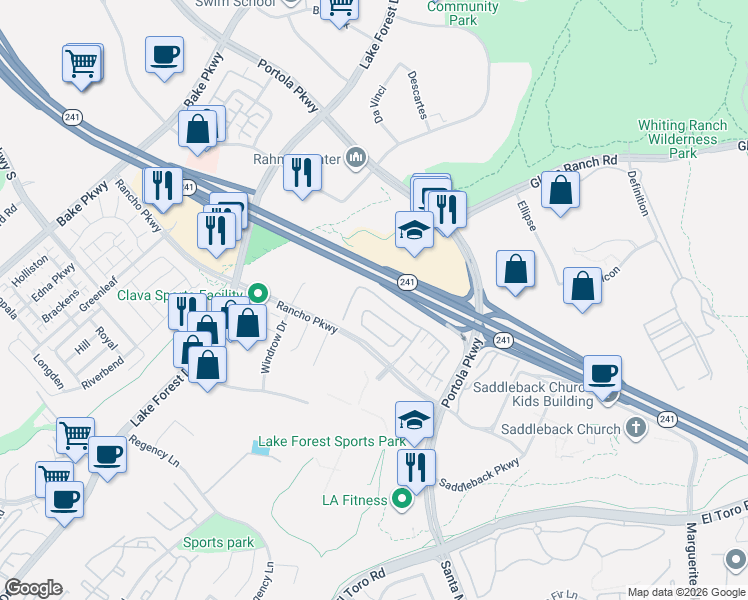 map of restaurants, bars, coffee shops, grocery stores, and more near 328 Pinnacle Drive in Lake Forest