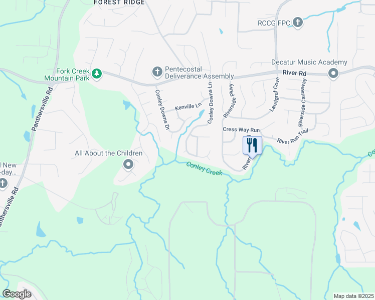 map of restaurants, bars, coffee shops, grocery stores, and more near 3881 Conley Downs Lane in Decatur