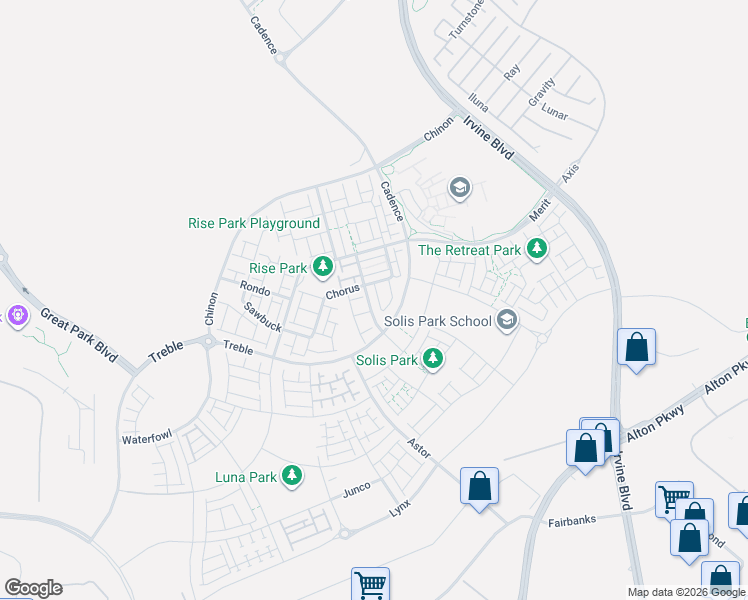 map of restaurants, bars, coffee shops, grocery stores, and more near 162 Pattern in Irvine