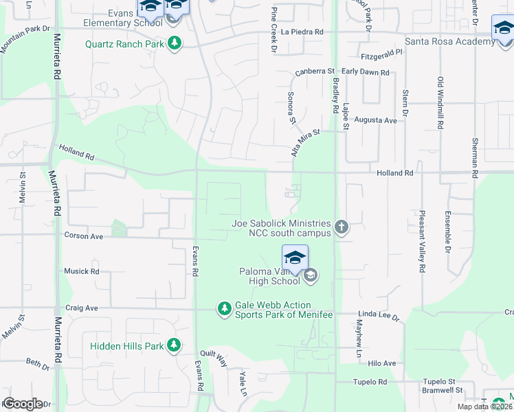 map of restaurants, bars, coffee shops, grocery stores, and more near 26703 Holland Road in Menifee