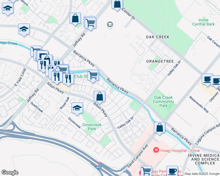 map of restaurants, bars, coffee shops, grocery stores, and more near 6 Lavender in Irvine