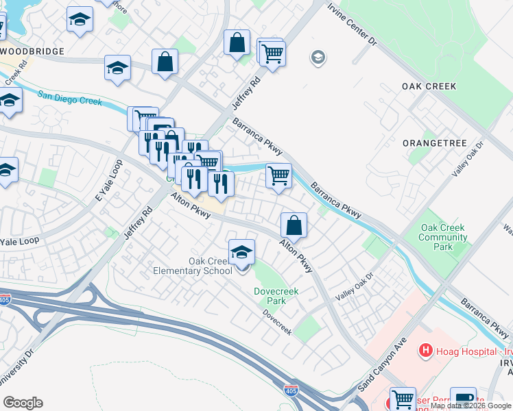 map of restaurants, bars, coffee shops, grocery stores, and more near 809 Larkridge in Irvine