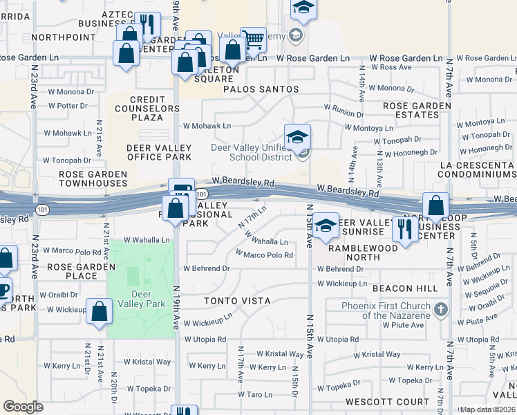 map of restaurants, bars, coffee shops, grocery stores, and more near 1748 West Menadota Drive in Phoenix