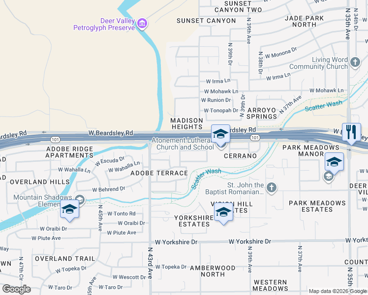 map of restaurants, bars, coffee shops, grocery stores, and more near 4134 West Menadota Drive in Glendale