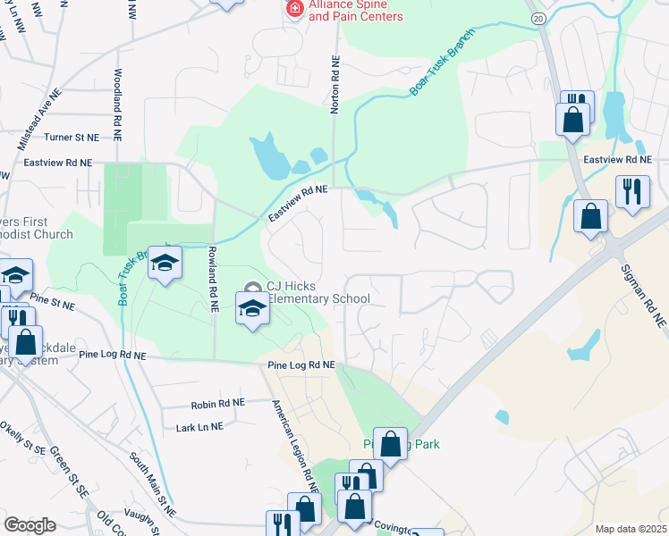map of restaurants, bars, coffee shops, grocery stores, and more near 898 Little Bear Cove Northeast in Conyers
