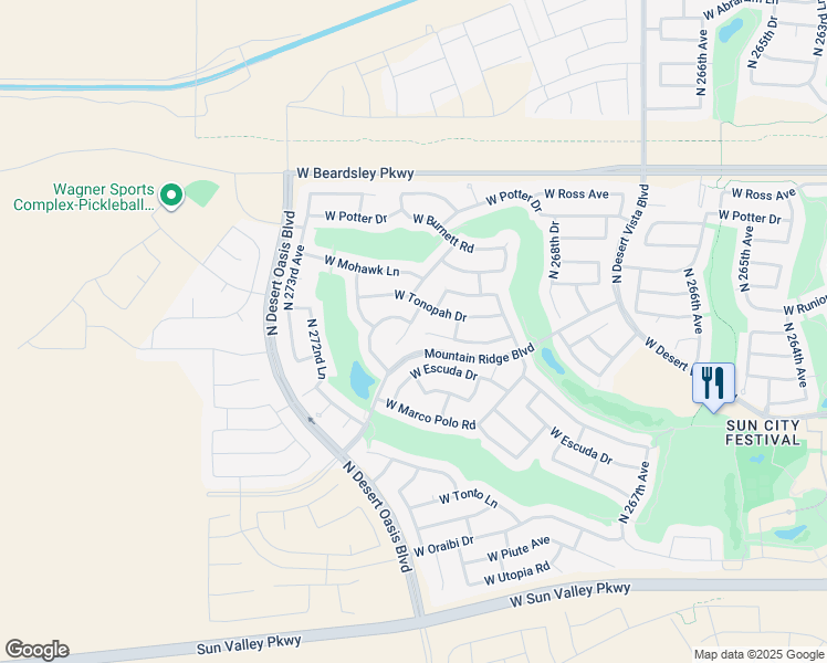 map of restaurants, bars, coffee shops, grocery stores, and more near 20320 North 271st Avenue in Buckeye
