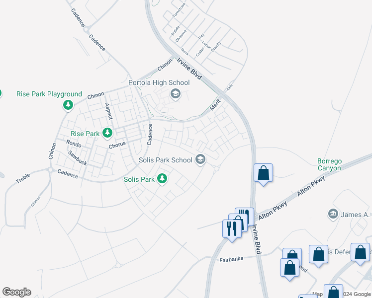 map of restaurants, bars, coffee shops, grocery stores, and more near 241 Culture in Irvine