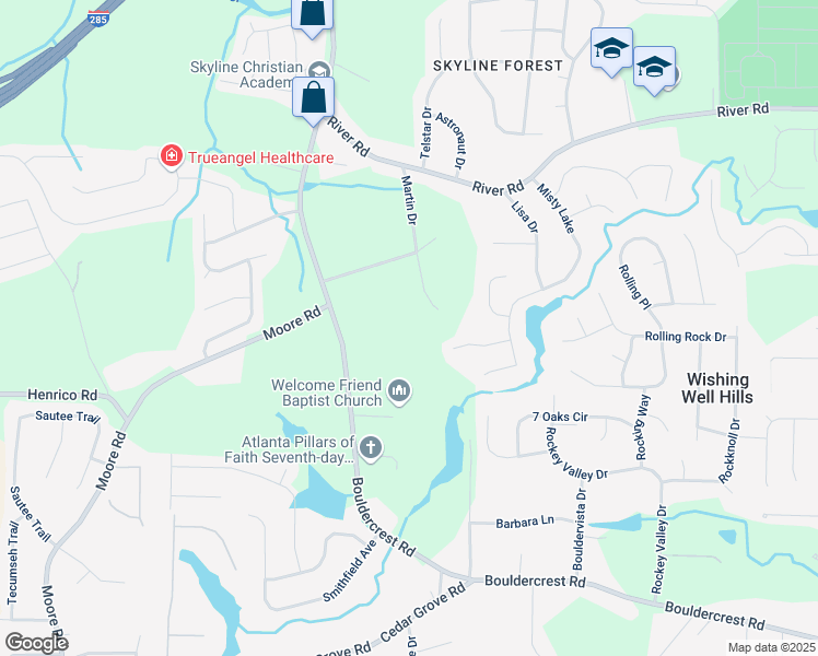 map of restaurants, bars, coffee shops, grocery stores, and more near 3871 Martin Drive in Ellenwood